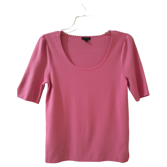 Talbots Half Sleeve Knit Top Women's Sz S Pink Scalloped Neck Base Layer Popover - Picture 8 of 12